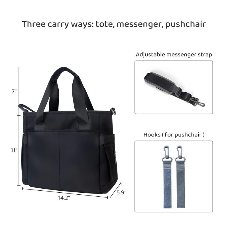 PHEBEN Store Diaper Bag Tote Satchel Waterproof Messenger Baby Diaper Bags for Mom and Dad Multifunction Medium Travel Tote Bags(Black) - Image 3